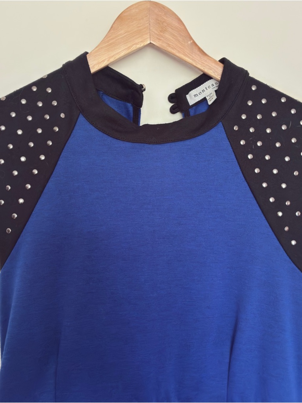 Monteau Blue Peplum Dress Studded Shoulders Womans Med Y2K Trendy Bodycon - Picture 4 of 8